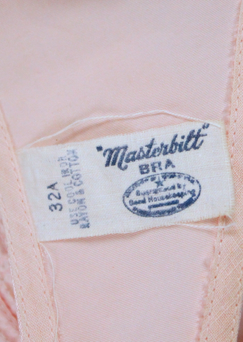 Vintage Late 1940s Pink Rayon Bullet Bra