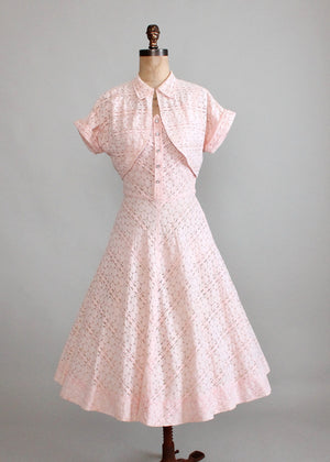 Vintage 1950s Pink Lace Party Dress and Bolero Jacket