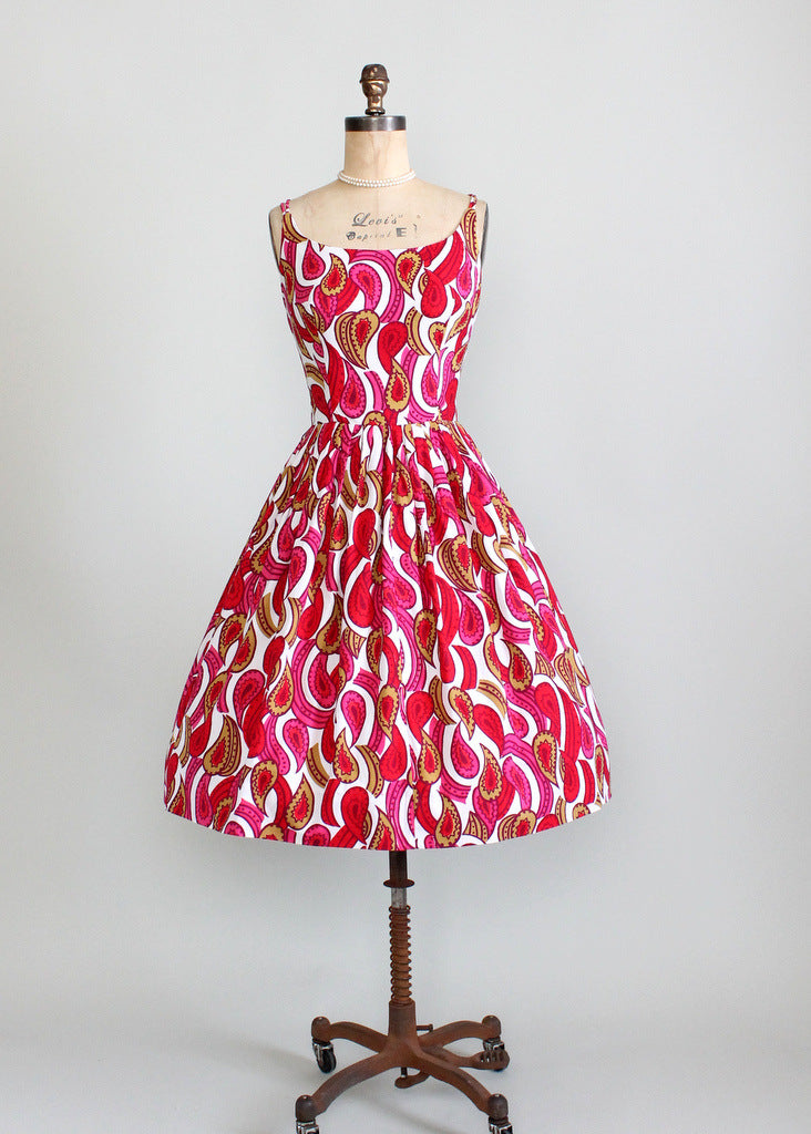 Vintage 1960s Bold Paisley Full Skirt Sundress Raleigh Vintage