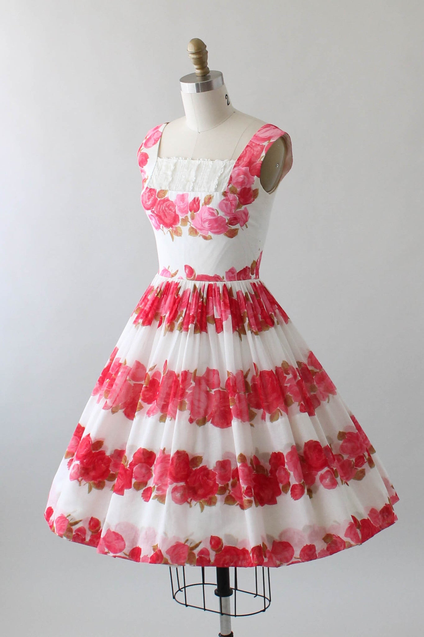 Vintage 1950s Rose Print Cotton Party Dress - Raleigh Vintage Vintage 1950s Rose Print Cotton Party Dress - Raleigh Vintage