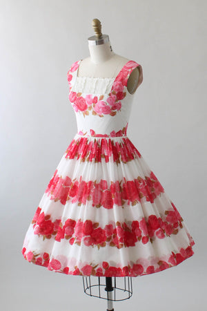 Vintage 1950s Rose Print Cotton Party Dress