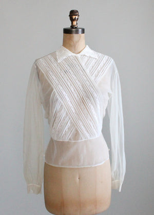 Vintage 1950s Sheer Nylon and Lace Blouse