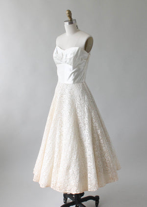 Vintage 1950s Strapless Stain and Lace Wedding Dress and Jacket