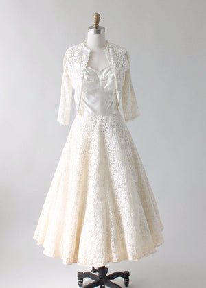 Vintage 1950s Strapless Stain and Lace Wedding Dress and Jacket