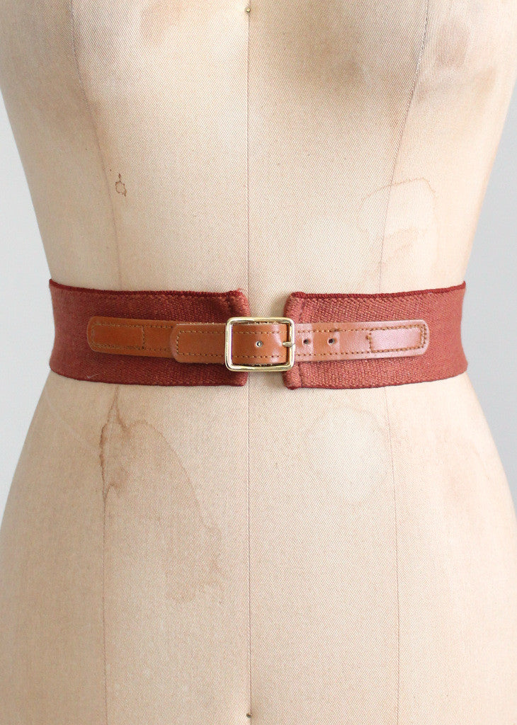 Vintage 1950s Medium Brown Leather Gold Buckles Wide Cinch Belt