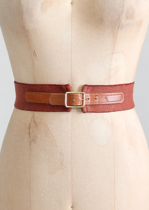 Vintage Brown Leather and Cotton Cinch Belt