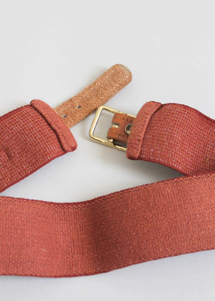 Vintage Brown Leather and Cotton Cinch Belt