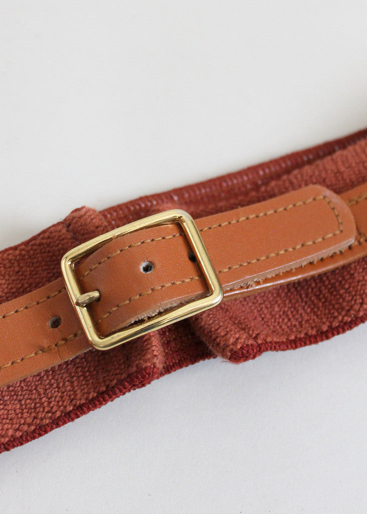 Vintage Brown Leather and Cotton Cinch Belt