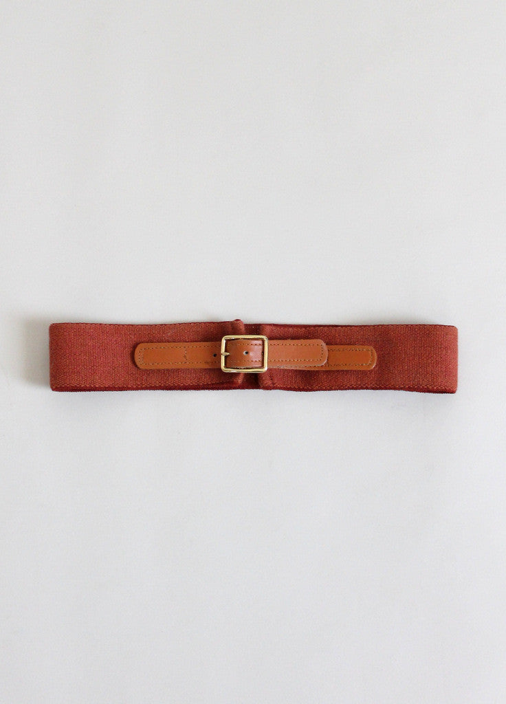 Vintage Brown Leather and Cotton Cinch Belt