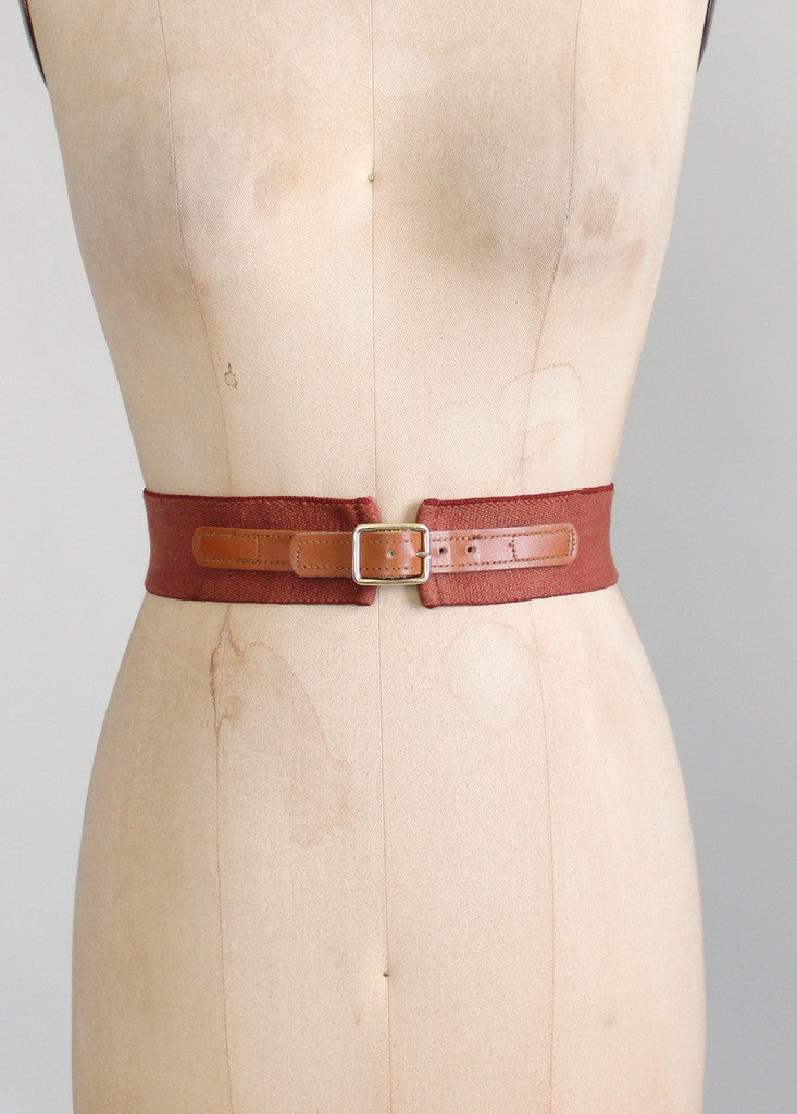 Vintage Brown Leather and Cotton Cinch Belt
