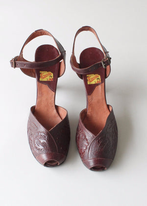Vintage 1950s Tooled Leather Sandles