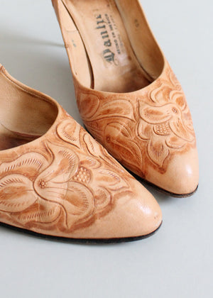 1950s tooled leather stiletto shoes