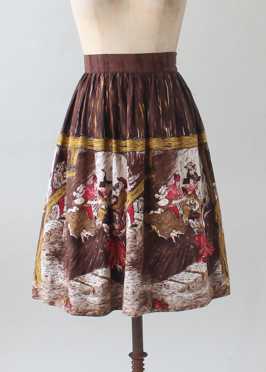Vintage 1950s Novelty Western Print Skirt