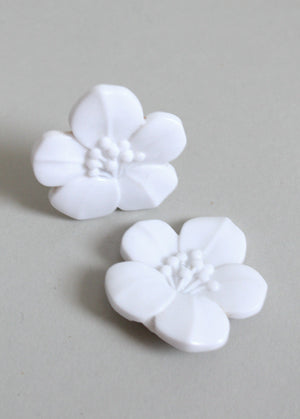 Vintage 1950s White Tropical Flower Earrings