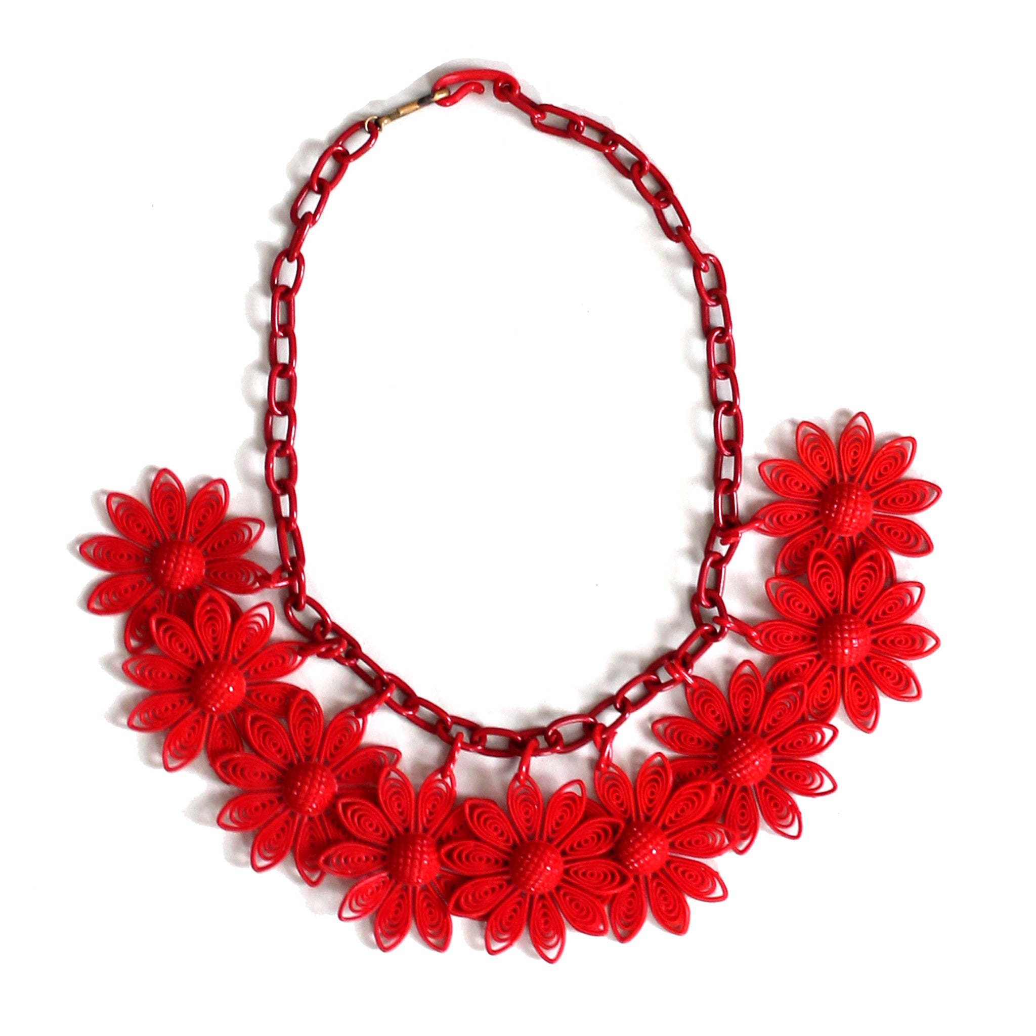 Vintage 1950s Red Daisies Plastic Necklace - Raleigh Vintage