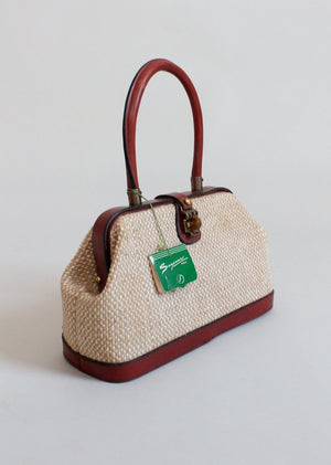 Vintage 1960s Aigner Jute and Leather Doctor Bag