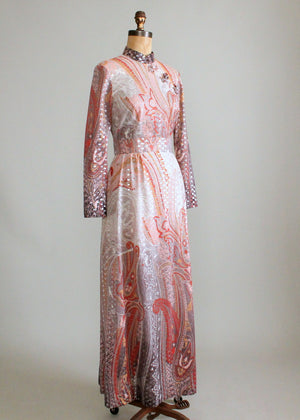 Vintage 1960s Ombre Paisley Lame Party Maxi Dress