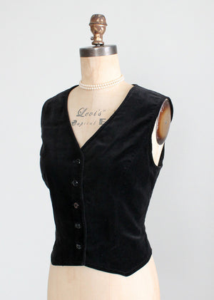 Vintage 1970s Black Velvet Vest