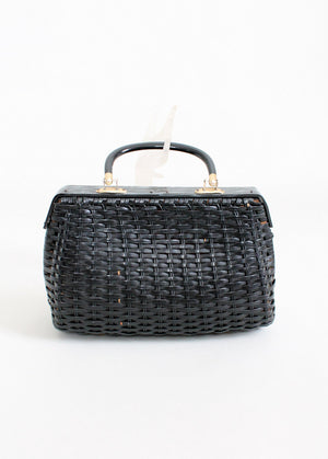 Vintage 1960s Black and White Wicker Purse