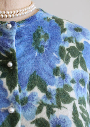 Vintage 1960s Blue Panies Floral Cardigan