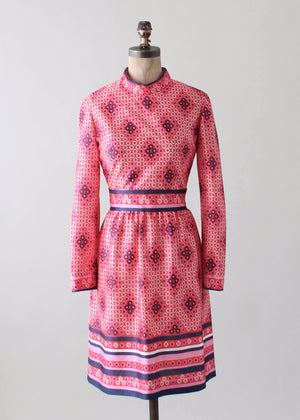 Vintage 1960s Pink and Blue MOD Day Dress