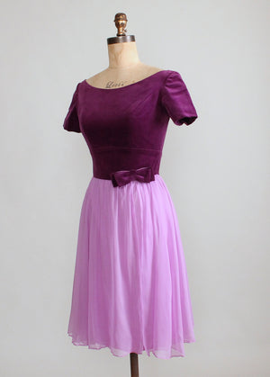 Vintage 1960s Emma Domb Purple Velvet and Chiffon Party Dress