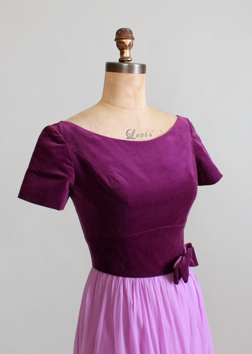 Vintage 1960s Emma Domb Purple Velvet and Chiffon Party Dress