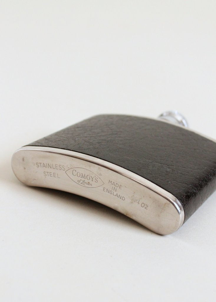 Vintage 1960s English Silver and Leather Flask