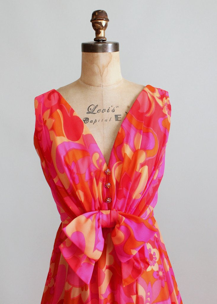 Vintage 1960s Enrico Crista Chiffon Summer Party Maxi Dress