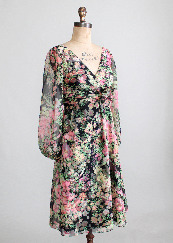 Vintage Late 1960s B. Altman Floral Chiffon Party Dress