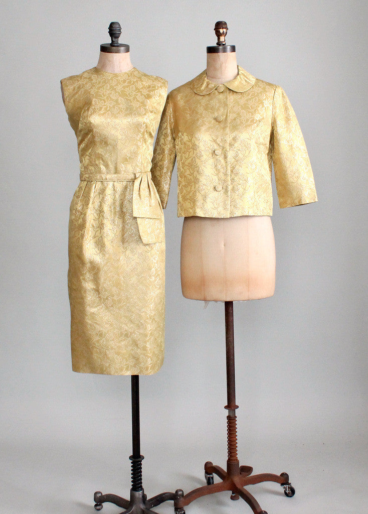 Vintage 1960s Gold Brocade Cocktail Dress and Jacket Vintage 1960s Gold Brocade Cocktail Dress and Jacket