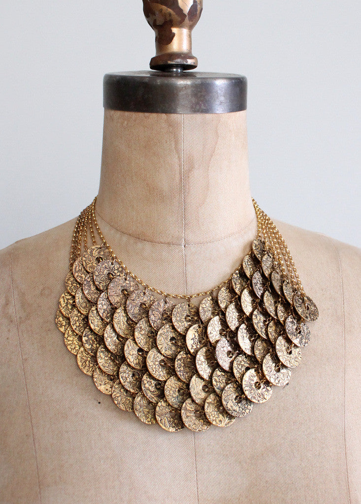 Vintage 1960s Lucky Coin Bib Necklace