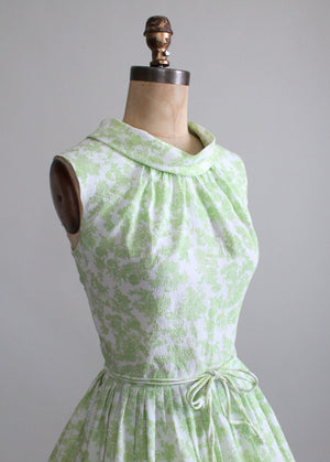 Vintage Early 1960s Green Toile Summer Dress