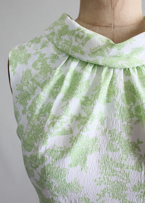Vintage Early 1960s Green Toile Summer Dress