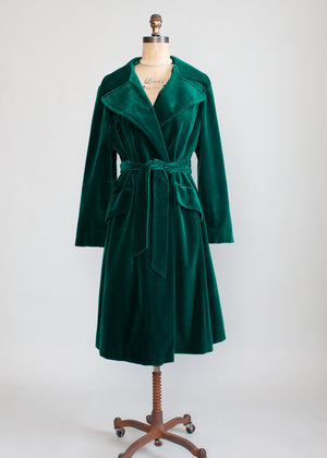 Vintage 1970s Emerald Green Velvet Wrap Trench Coat