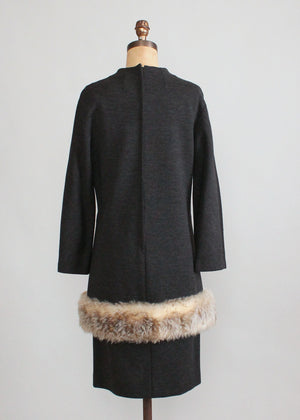 Vintage 1960s Grey Wool and Faux Fur MOD Dress