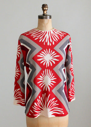 Vintage 1960s Red and Grey MOD Geometric Print Top