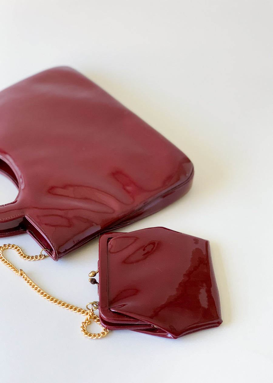 Vintage 1960s Cranberry Patent Purse