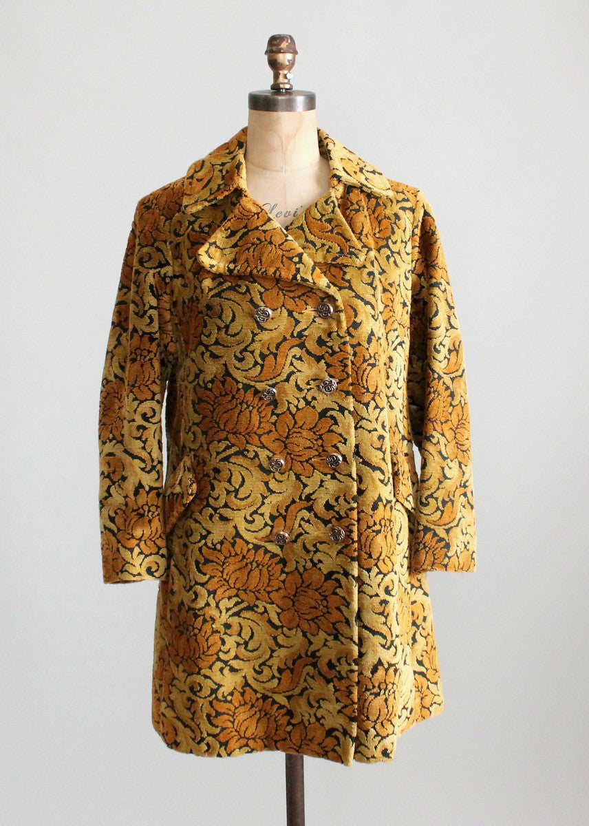 Vintage 1960s MOD Gold and Black Tapestry Carpet Coat Vintage 1960s MOD Gold and Black Tapestry Carpet Coat