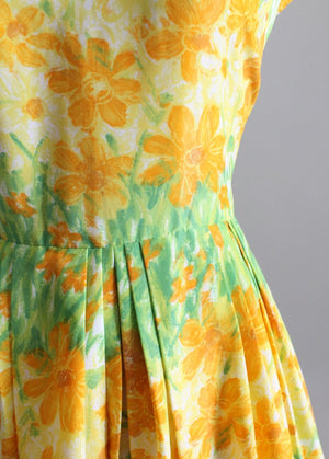 Vintage 1960s Yellow Floral Nylon Day Dress