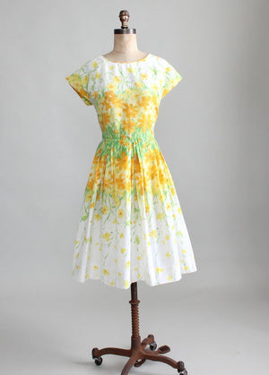 Vintage 1960s Yellow Floral Nylon Day Dress