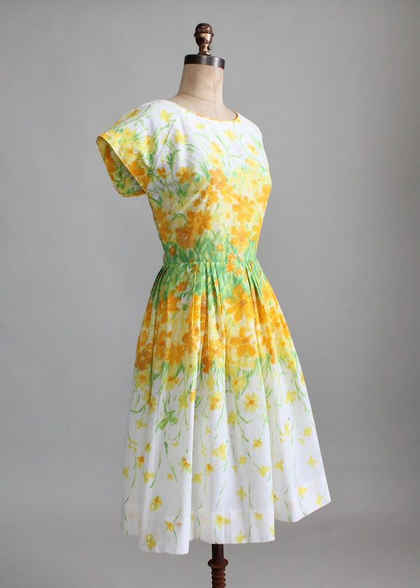Vintage 1960s Yellow Floral Nylon Day Dress - Raleigh Vintage