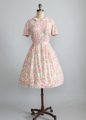 Vintage 1960s Pastel Floral Shirt Dress