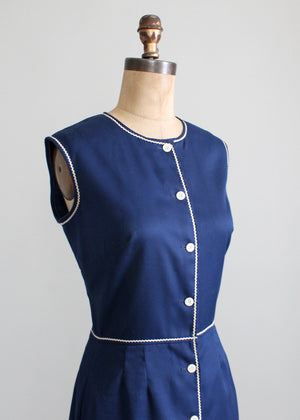 Vintage 1960s Pat Premo Navy Cotton Day Dress