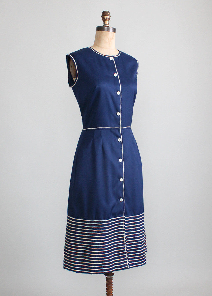 Vintage 1960s Pat Premo Navy Cotton Day Dress - Raleigh Vintage