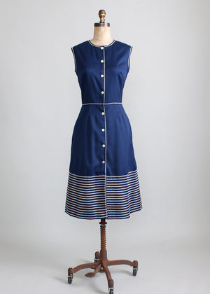 Vintage 1960s Pat Premo Navy Cotton Day Dress