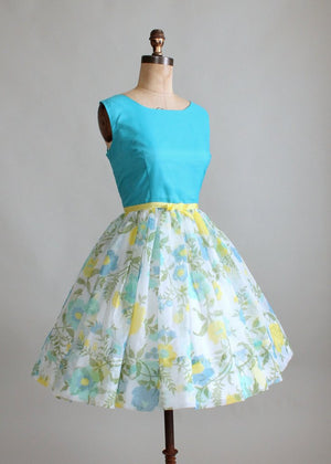 Vintage 1960s Blue and Yellow Summer Party Dress