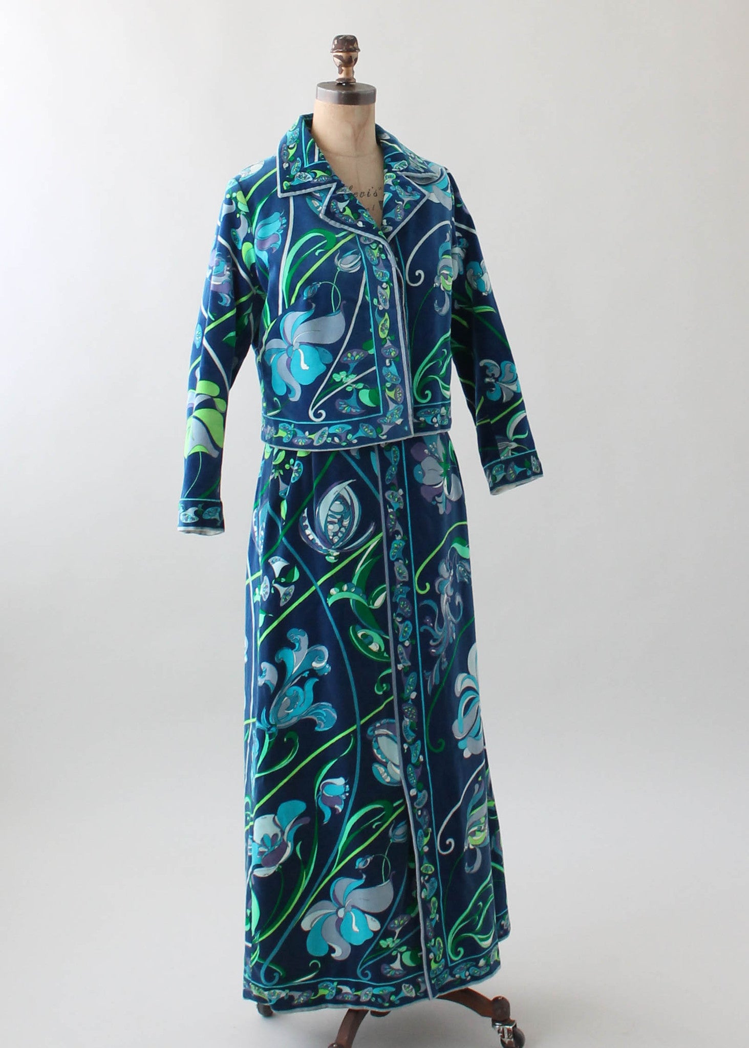 Vintage 1960s Pucci Floral Velvet Jacket and Skirt Set