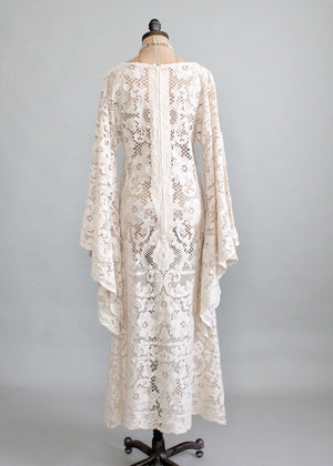 Vintage Early 1970s Quaker Lace Wedding Dress