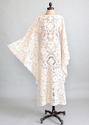 Vintage Early 1970s Quaker Lace Wedding Dress
